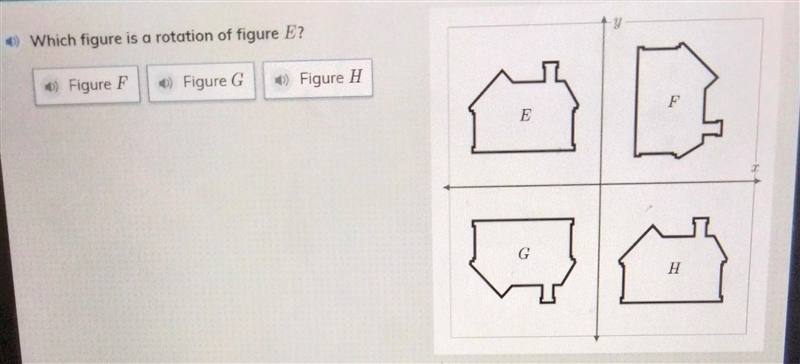 What figure is a rotation of figure E?-example-1