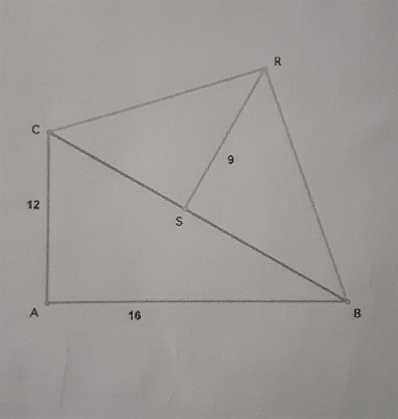 ABC is a right triangle and RS is an altitude in triangle BCR. Find the area of triangle-example-1