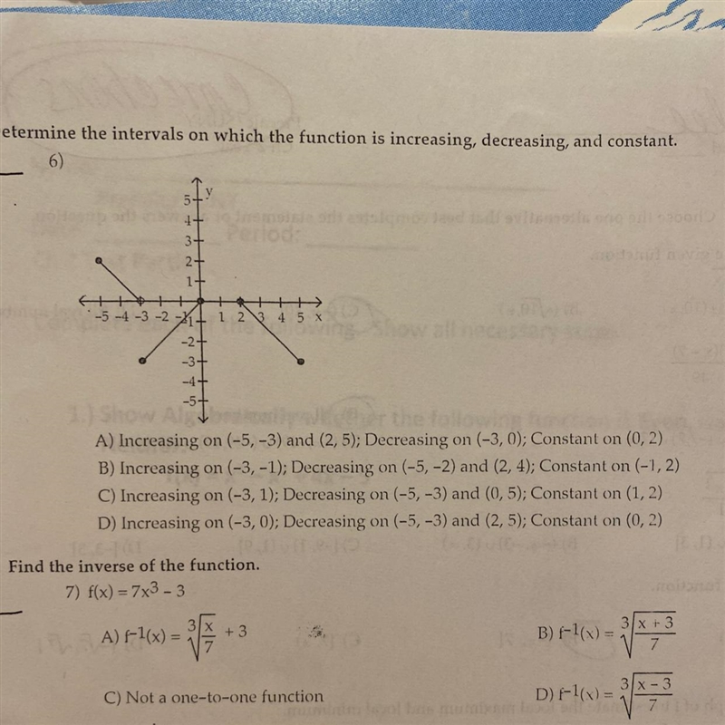 Determine the intervals on which the function is increasing, decreasing, and constant-example-1