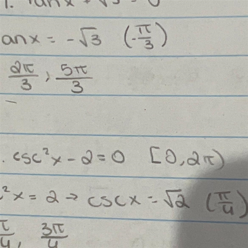 Csc^2 - 2 = 0 the answer key shows four answers and i dont understand why-example-1