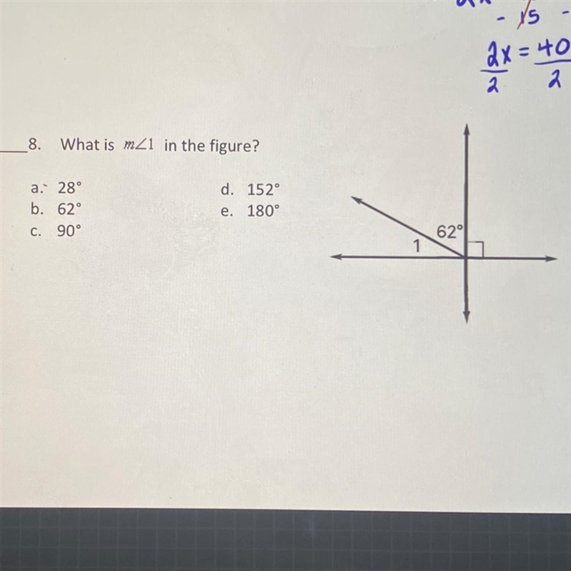 What is the measure of angle 1 in the figure? A,B,C, or D?-example-1