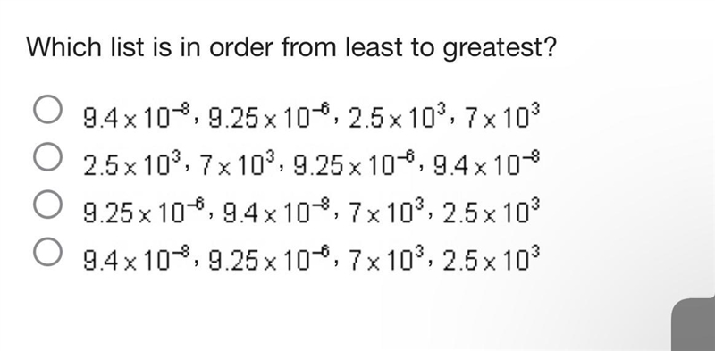 Which list is in order from least to greatest?-example-1