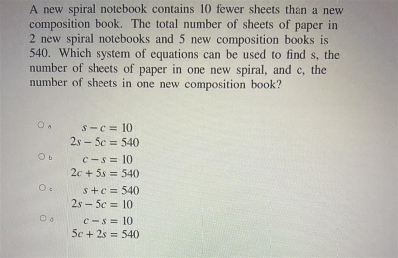 A new spiral notebook contains 10 fewer sheets than a new composition book. The total-example-1