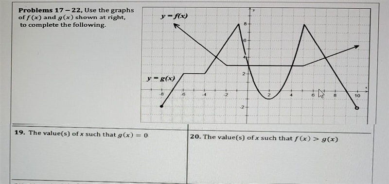 19. highlight where values show g(x) = 0 and what is the answer20. highlight where-example-1