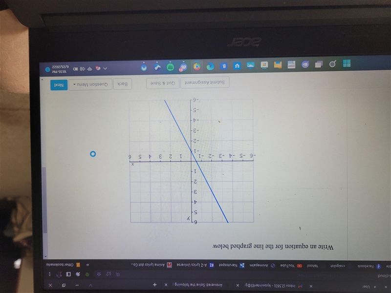 Write an equation for the line graphed belowFrom the graph, you can see that (0,-1) and-example-2