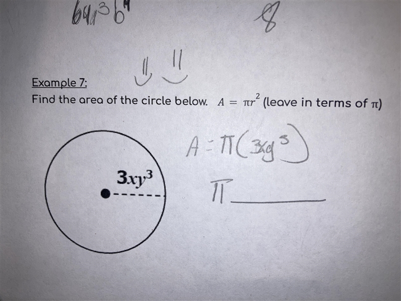 Find the area of the circle below. A = pi r^2 (leave in terms of pi)-example-1