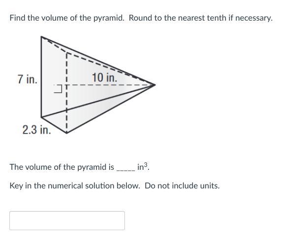 Find the volume of the pyramid. Round to the nearest tenth if necessary. hurry!!-example-1