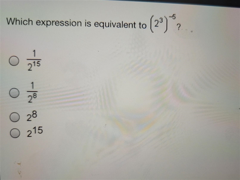 Which expression is equivalent to -1 -1° 28 215 (2³) ₂ ?​-example-1