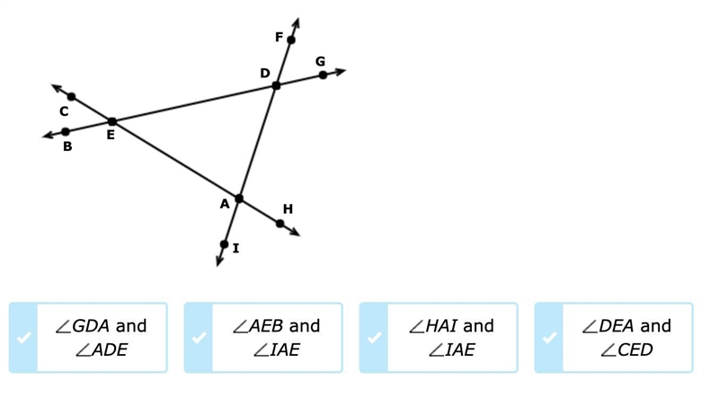 Which angles are adjacent to each other? Select all that apply. PLEASE HELP!!!-example-1