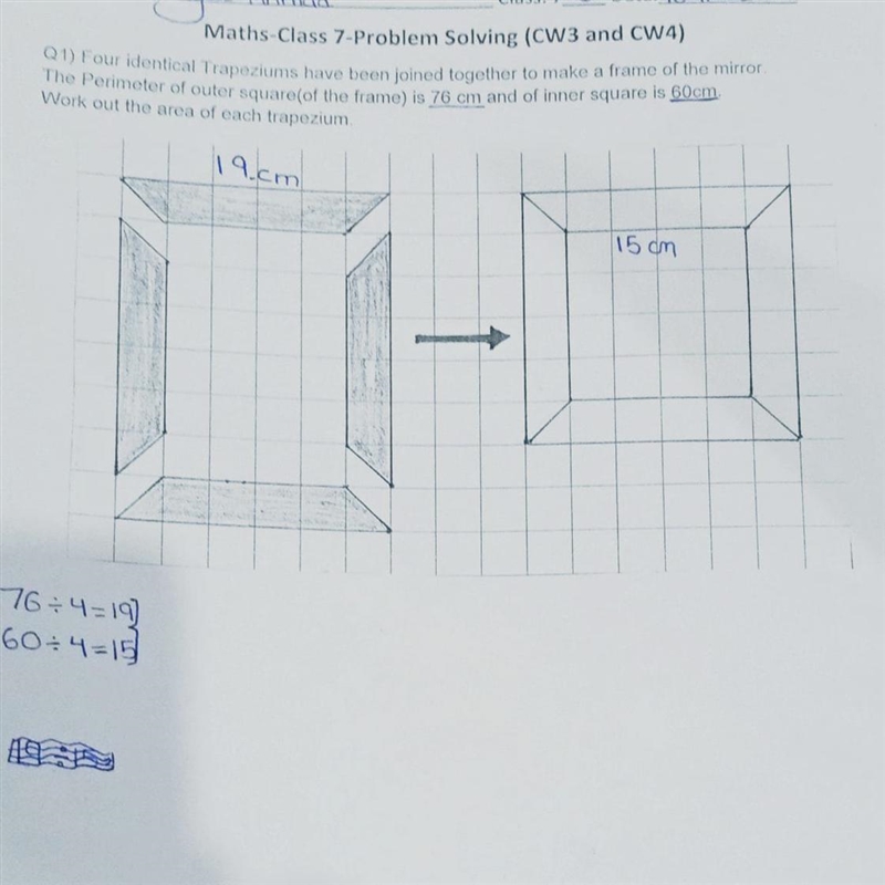 How to find the area of each tripizium of this frame ?-example-1