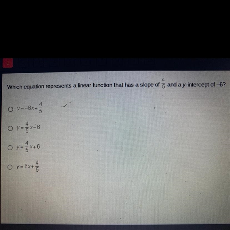 4 Which equation represents a linear function that has a slope of g and a y-intercept-example-1