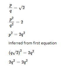 How do you proof that sqrt(2) is irrational? I tried this, p/q = sqrt(2) p^2/q^2=2 p-example-1