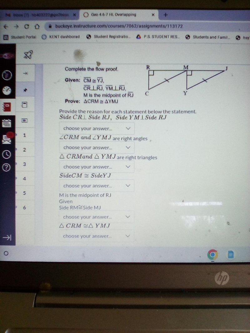 Please help!!! Complete the flow proof given CM = YJ-example-1