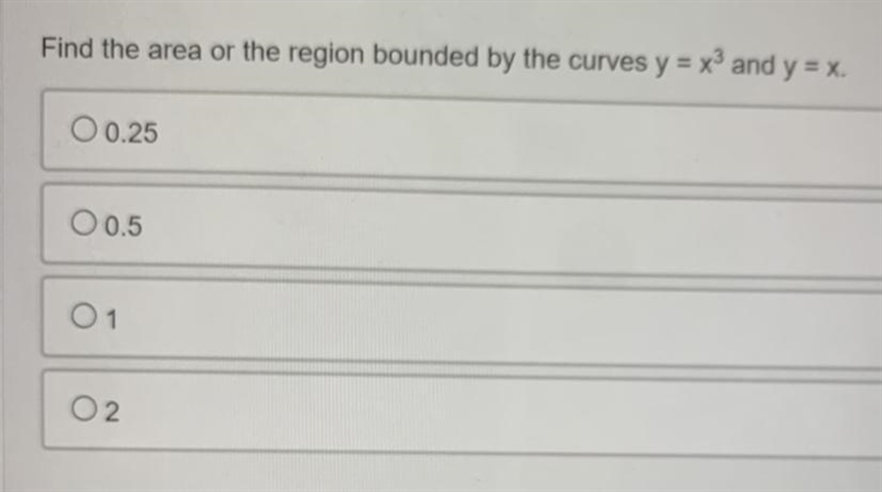 Find the area or the region bounded by the curves y = x^3 and y = x.-example-1