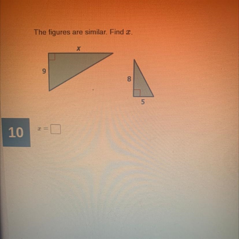 The figures are similar. Find x. Pls help meee-example-1