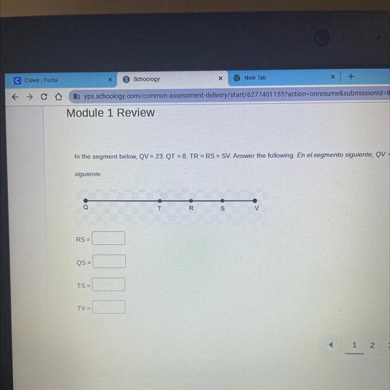 In the segment below, QV = 23. QT = 8. TR = RS = SV.-example-1