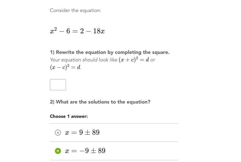 Consider the equation: 22 - 6=2-181 1) Rewrite the equation by completing the square-example-1