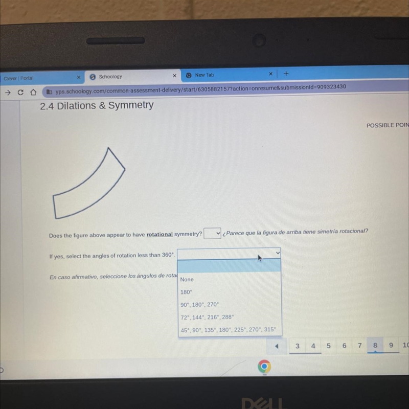 Does the figure above appear to have rotational symmetry? Is yes select the angles-example-1