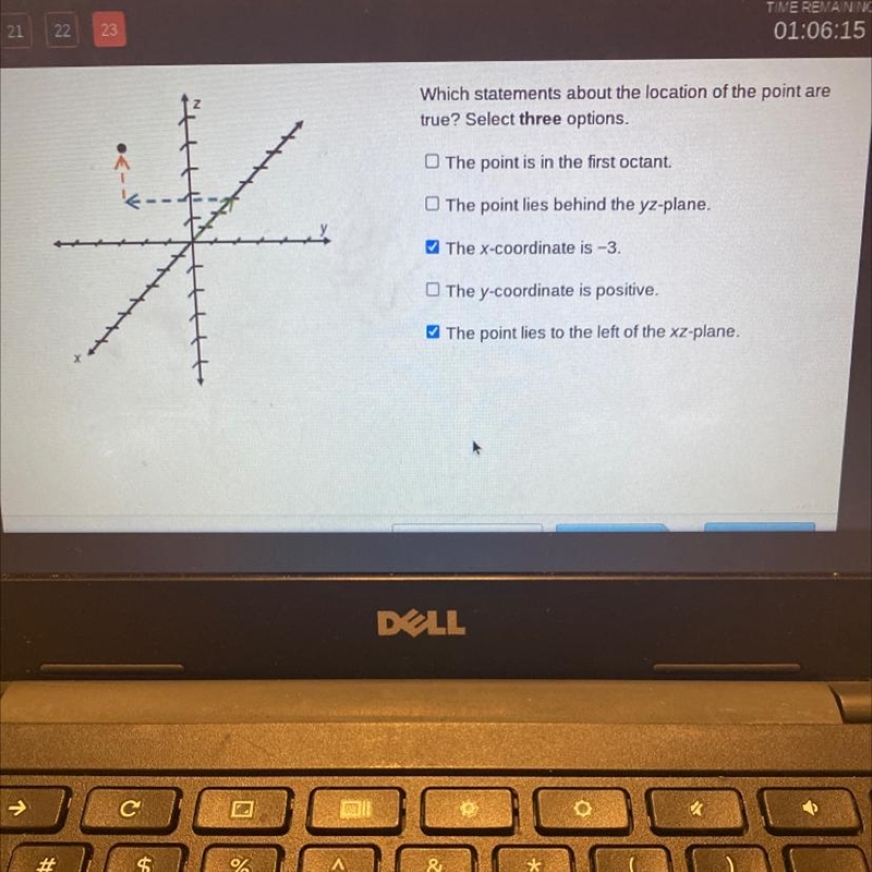 Which statements about the location of the point are true? Select three options.-example-1