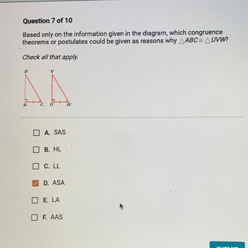 AN O A. SAS DB. HL O C. LL O D. ASA O E. LA F. AAS SUBMIT-example-1