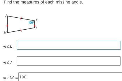 I know the measure of angle m is 100 degrees. I did this multiple times and J and-example-1