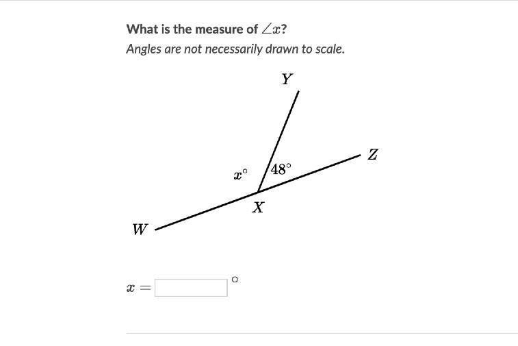 What is the measure of \angle x∠xangle, x? Angles are not necessarily drawn to scale-example-1