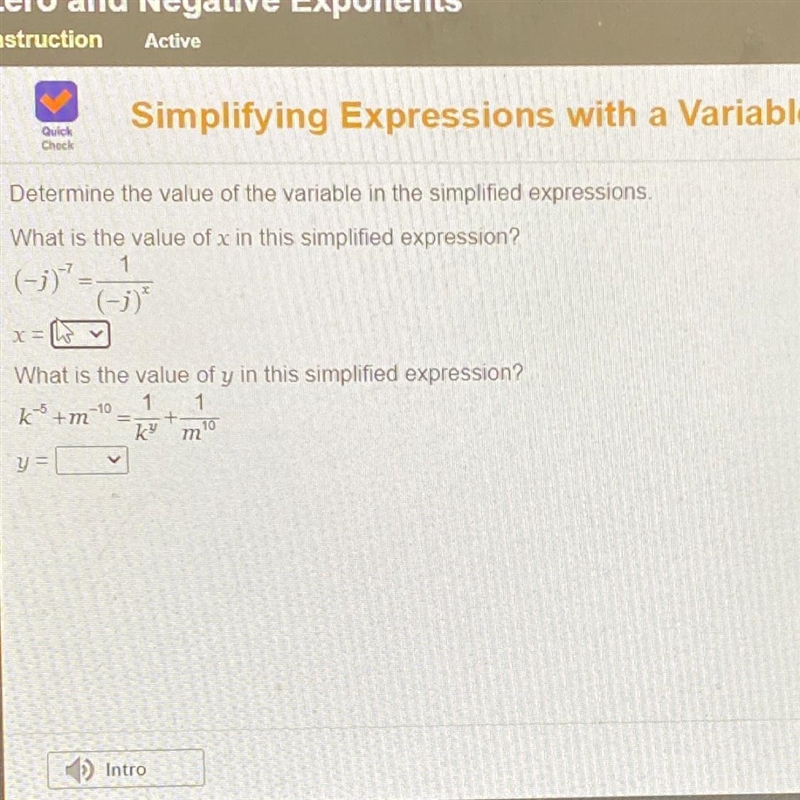 Determine the value of the variable in the simplified expressions What is the value-example-1