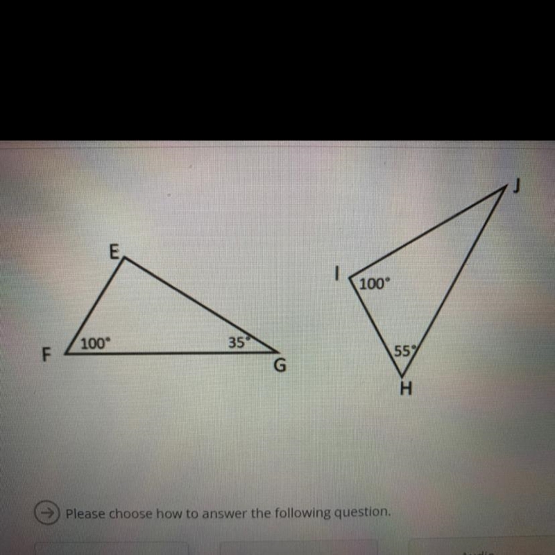 What are the missing measures for E and J??? Are the triangles similar? Yes or no-example-1