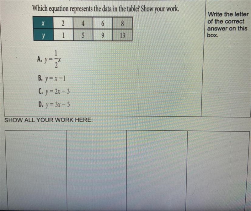 Which equation represents the data in the table?-example-1