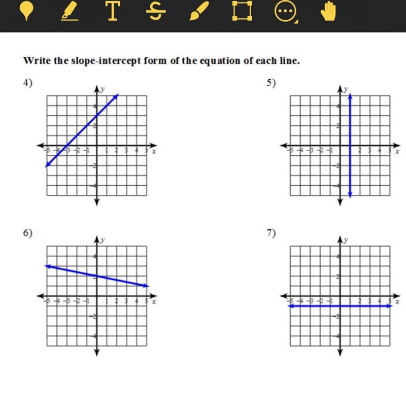 Write the slope-intercept form of the equation of each line.-example-1