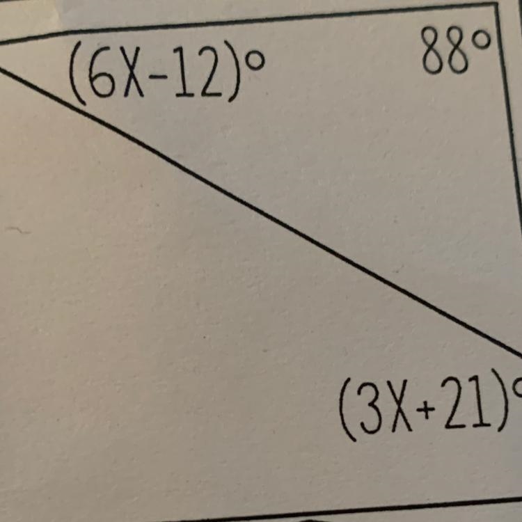 (6X-12)° 88° (3X+21) •-example-1