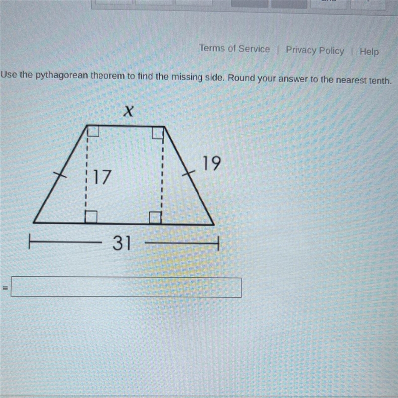 Use the pythagorean theorem to find the missing side. Round your answer to the nearest-example-1