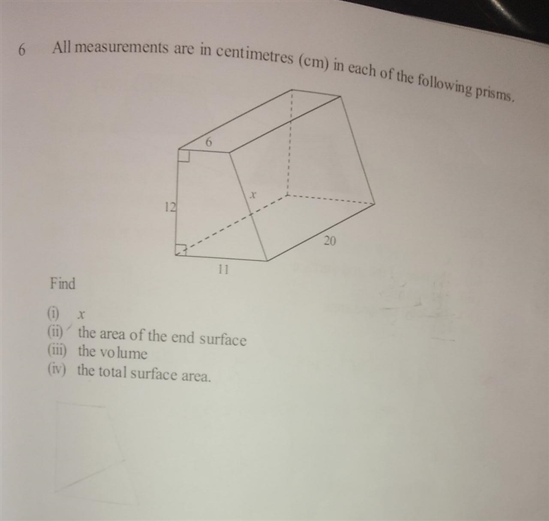 Find x area of the end surface volume total area surface-example-1