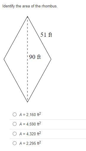 Identify the area of the rhombus.-example-1