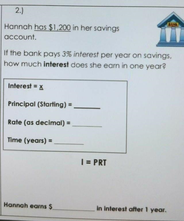 Hannah has $1,200 in her savings account. If the bank pays 3% interest per year on-example-1