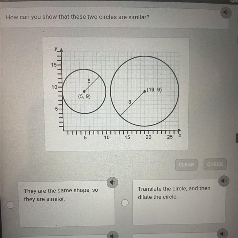 How can you show that these two circles are similar?-example-1