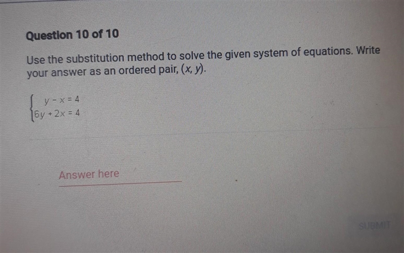 HELP PLEASE Use the substitution method to solve the given system of equations. Write-example-1