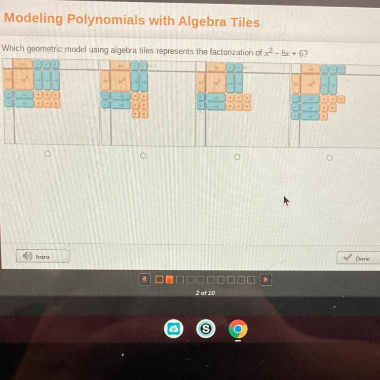 Which geometric model using algebra tiles represents the factorization of x2 - 5x-example-1