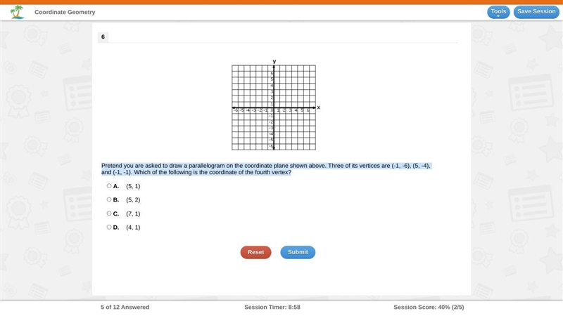 Pretend you are asked to draw a parallelogram on the coordinate plane shown above-example-1