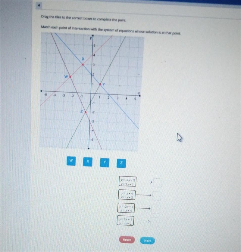 Drag the tiles to the correct boxes to complete the pairs. Match each point of intersection-example-1