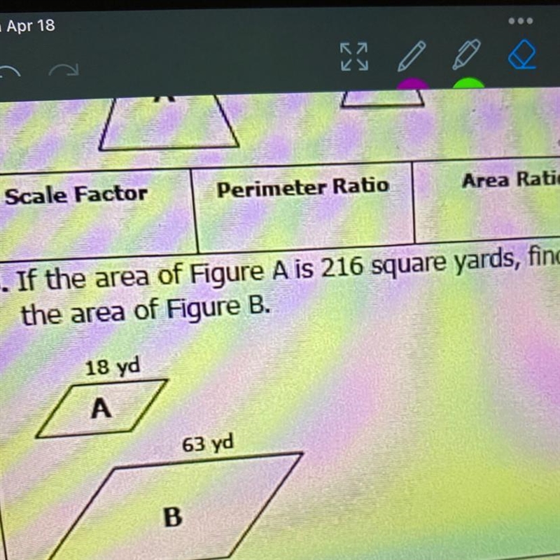 8. If the area of Figure A is 216 square yards, find the area of Figure B.-example-1