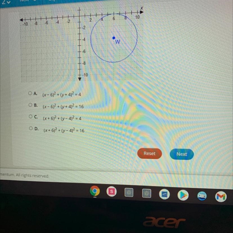 Which equation represents circle W?-example-1