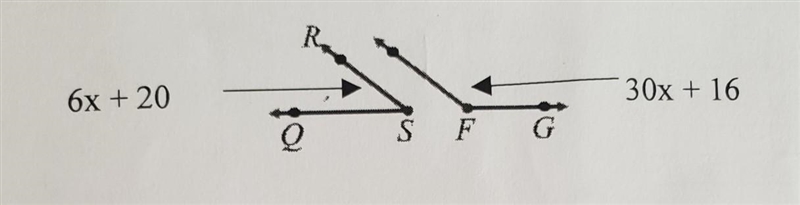 Please help: given that ∠QRS and ∠EFG are supplementary angles, find M∠QSR and M∠EFG-example-1