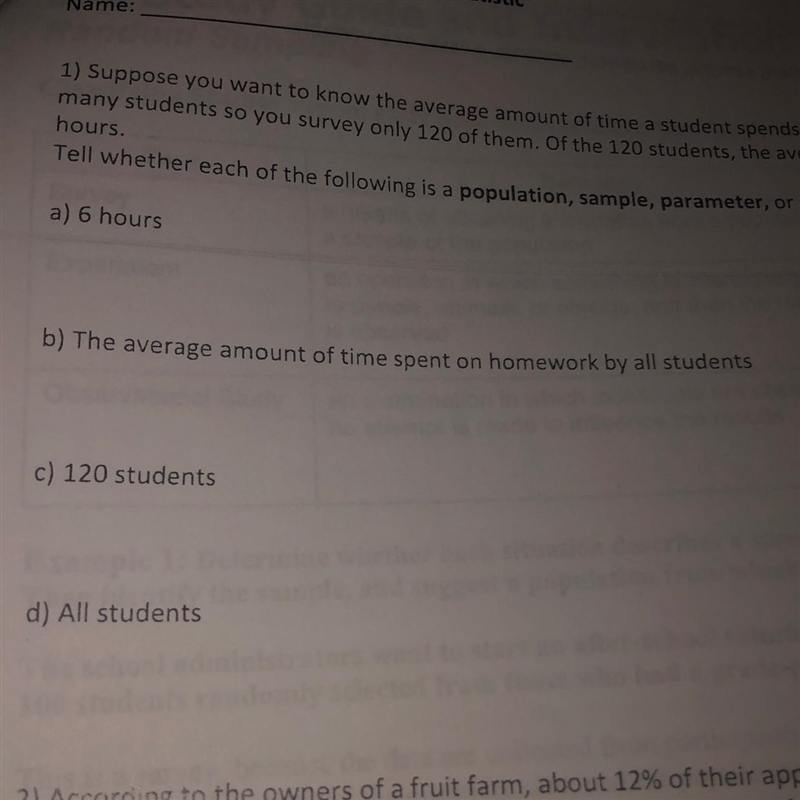 Tell whether each of the following is a population, sample, parameter, or statistic-example-1