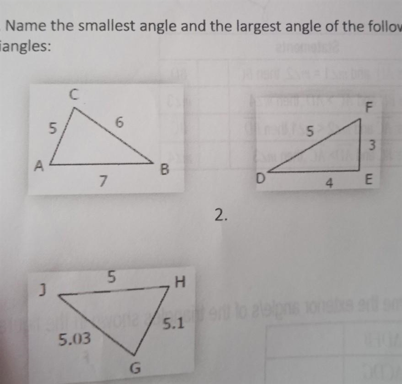 A. Name the smallest angle and the largest angle of the following triangles: F 6 S-example-1