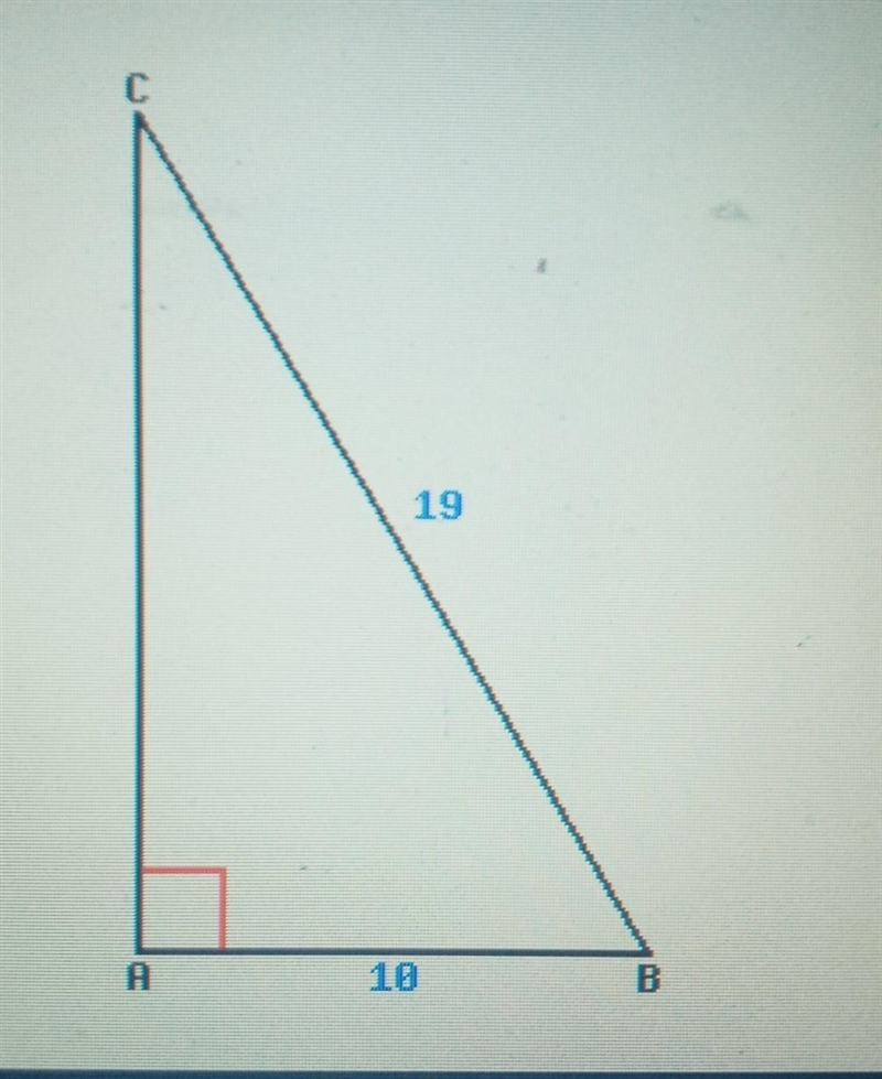 If AB has length 10 and BC has length 19, findlength of AC:measure of angle B in degrees-example-1