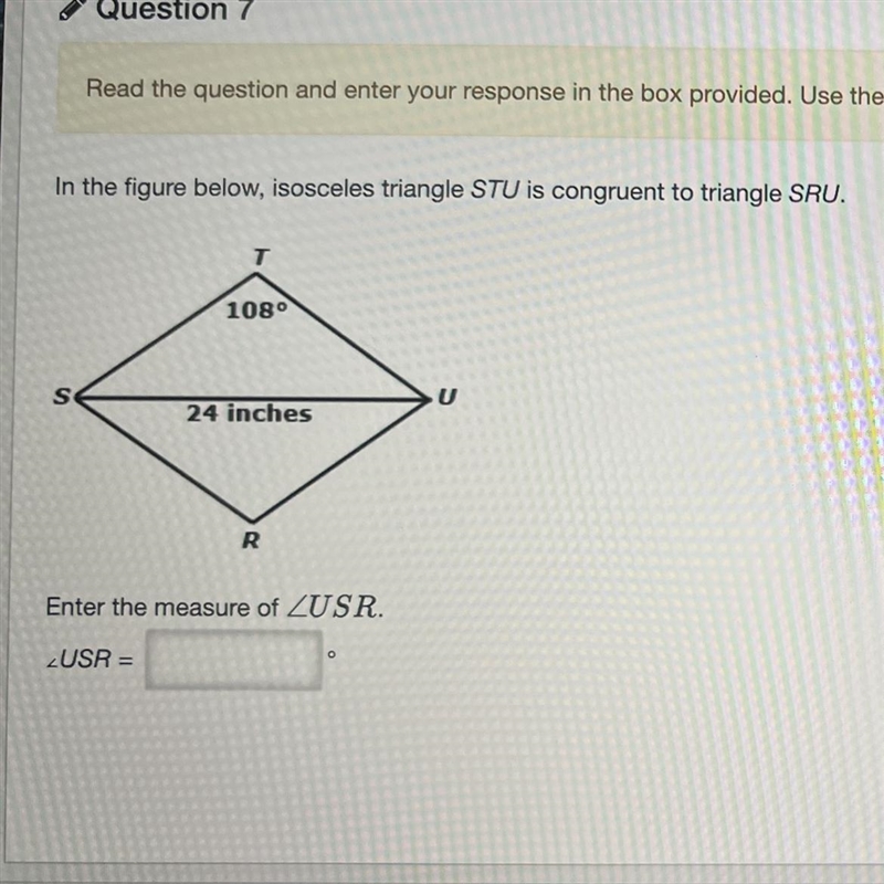 PLEASE HELP ASAPP!! In the figure below, isosceles triangle STU is congruent to triangle-example-1