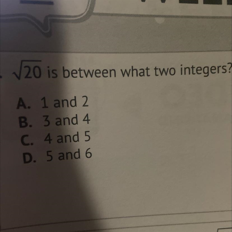 20 squared root is between what two integers? add explanation-example-1