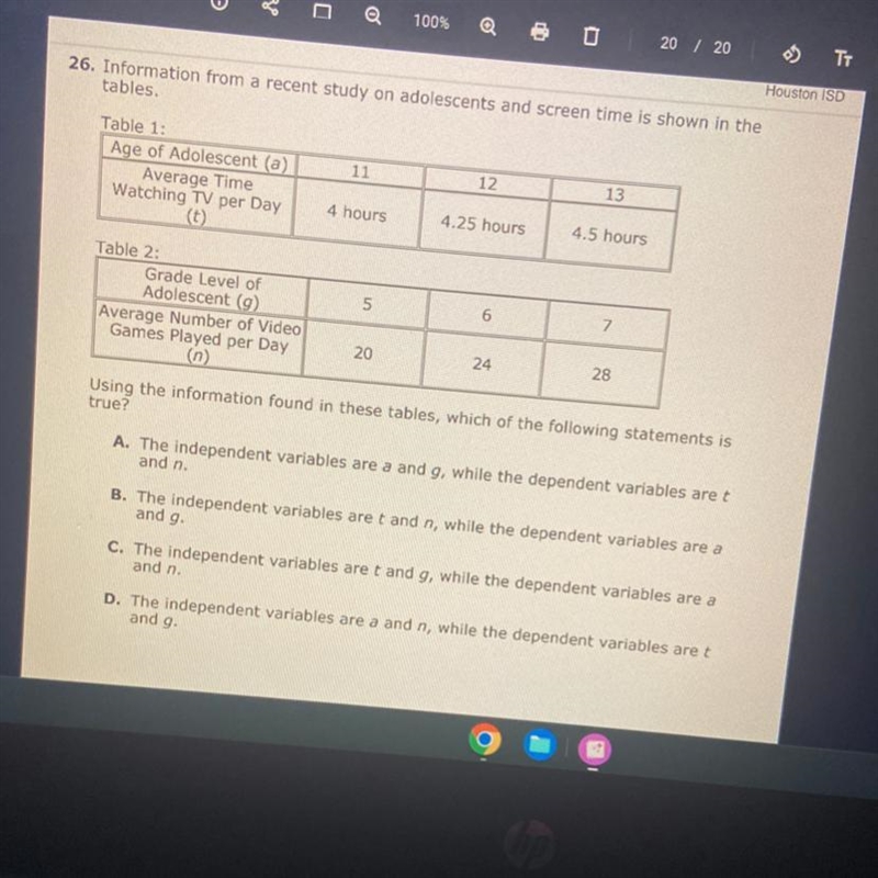 Using the information found in these tables which of the following statements is true-example-1