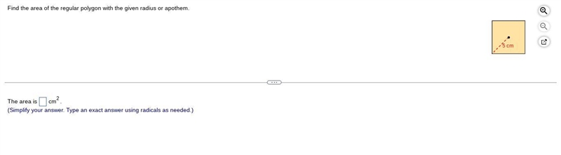 Help? im confused plss! Find the area of the regular polygon with the given radius-example-1